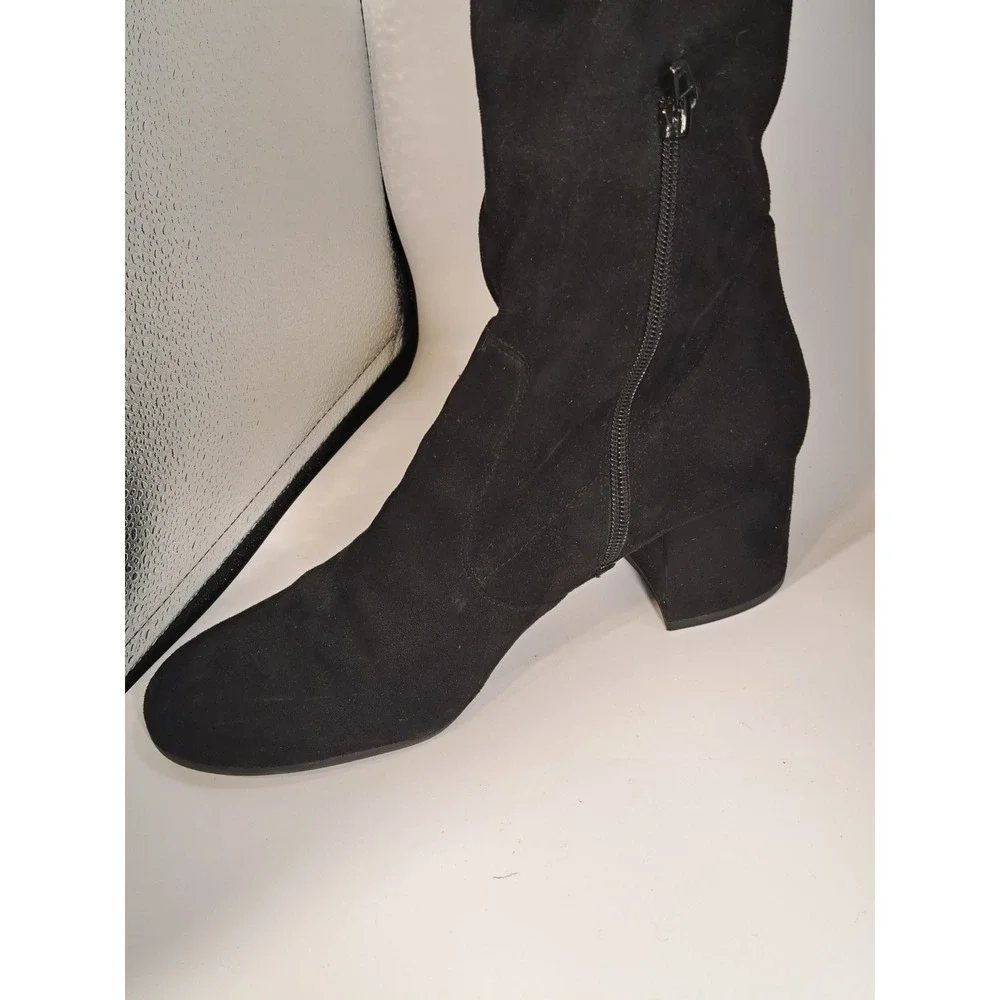 Unisa Black Faux Suede Over The Knee Block Heel Boots Women 8M Side Zip OTK